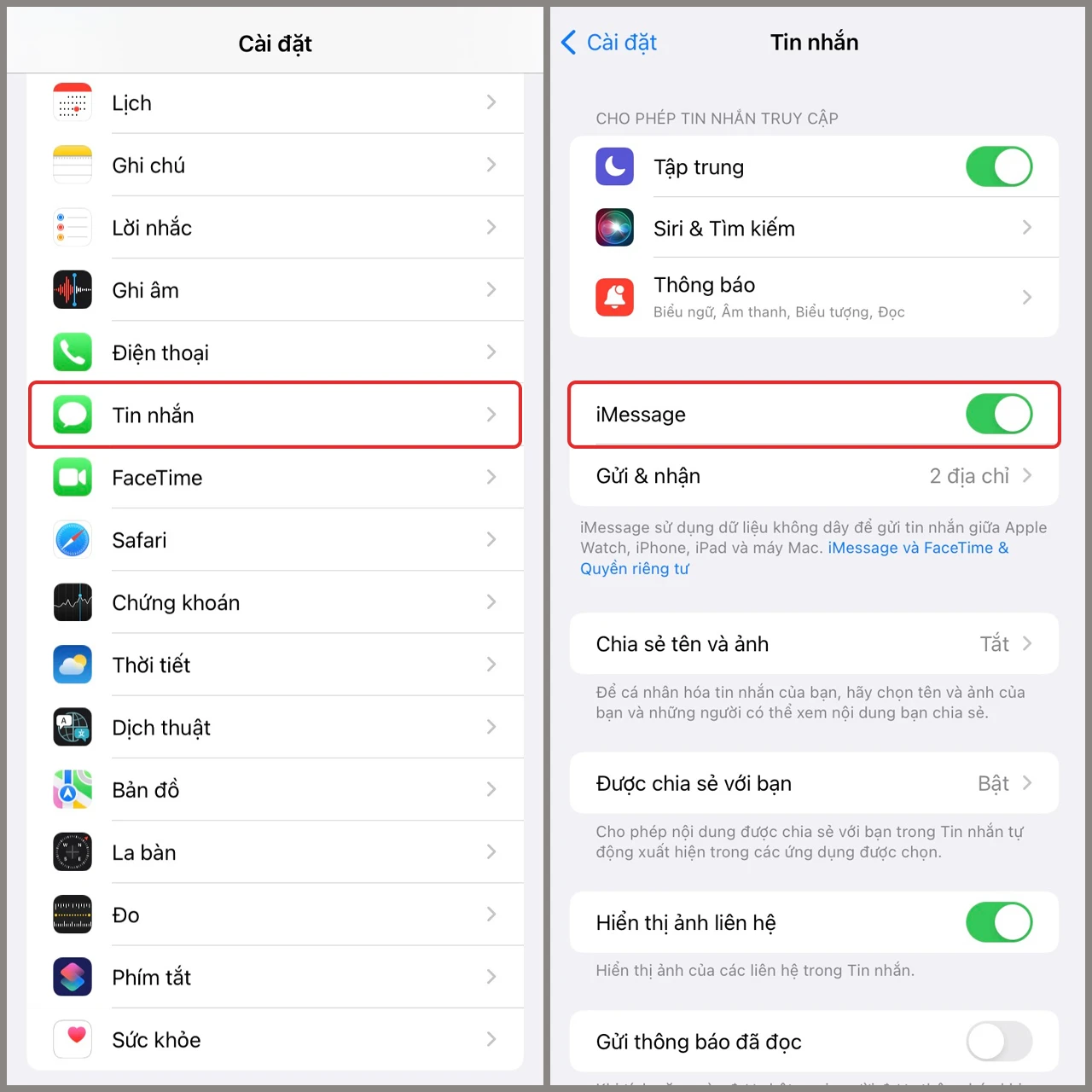 Cài đặt tin nhắn trên iPhone