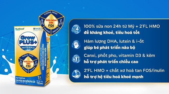 Sữa pha sẵn Nuti Grow Plus + Vàng hộp 110ml cho trẻ từ 1 tuổi - suachobeyeu.vn