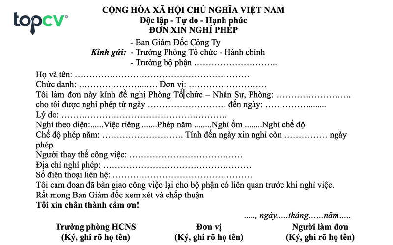 Tổng hợp các mẫu đơn xin nghỉ phép chuẩn nhất 2024 (tải miễn phí)