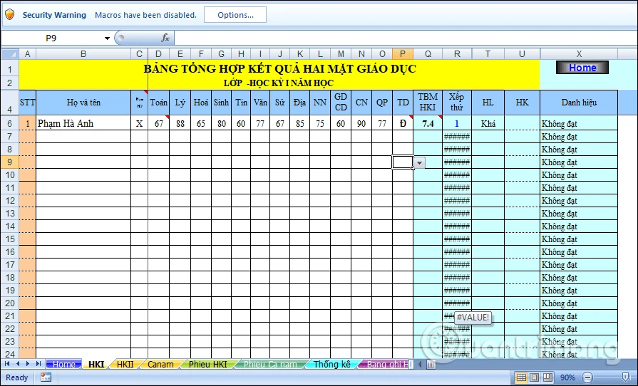 Cách tính điểm trung bình môn HK 1, HK 2, cả năm