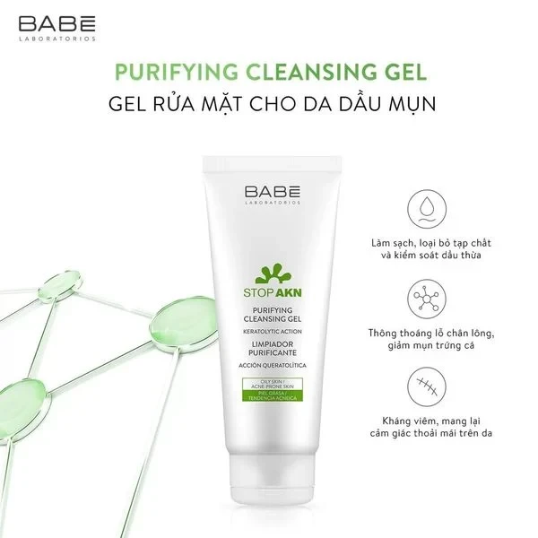 Sữa Rửa Mặt Cho Da Dầu Mụn BABE Laboratories Stop AKN Purifying Cleansing Gel