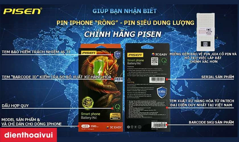 Thay pin iPhone 11 dung lượng siêu cao chính hãng Pisen