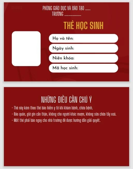 Mẫu thẻ học sinh 2024