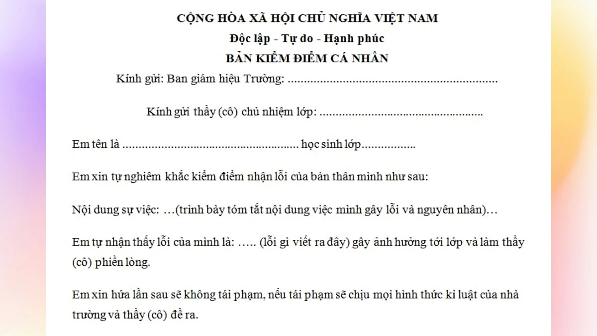 Cách viết bản kiểm điểm cấp 2 cho học sinh, mẫu 2024