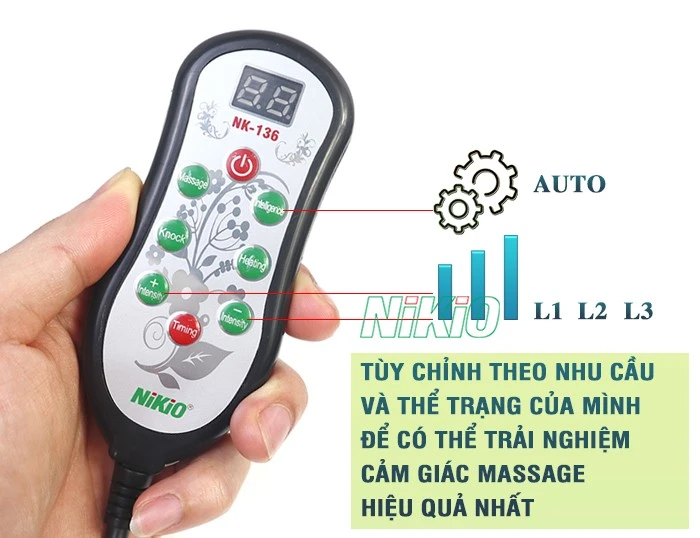 Máy massage đấm bóp Nikio NK-136DC cổ vai gáy, lưng cao cấp - Pin sạc