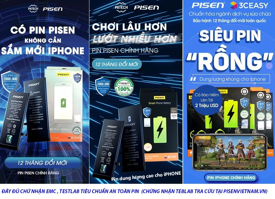 Pin iPhone i12 - Pin Rồng siêu dung lượng - 3310mAh (PISEN Dragon )