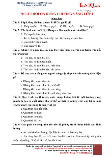 Câu hỏi rung chuông vàng lớp 4 giúp nâng cao kiến thức